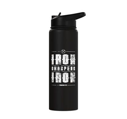 Iron Sharpens Iron Christian Gym Water Bottles Bible Verse Stainless Steel Insulated Water Bottle - color: Black