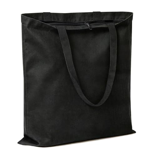 Canvas Tote Bag with Zipper, Halloween Trick or Treat Bags for Kids Bulk - color: [A2] Black