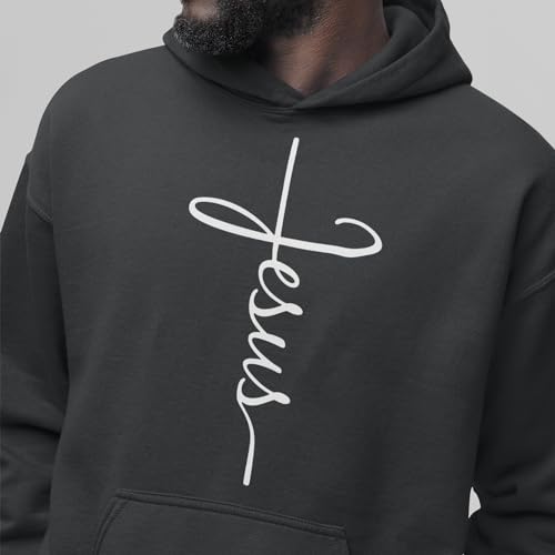 Jesus Cross Christian Pullover Hoodie for Men Women, Inspirational Gift - color: Charcoal, size: X-Large
