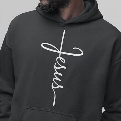 Jesus Cross Christian Pullover Hoodie for Men Women, Inspirational Gift - color: Charcoal, size: X-Large