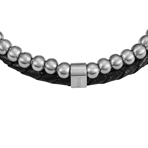 Fossil Men's Beaded Bracelet - color: Silver Beaded/Black