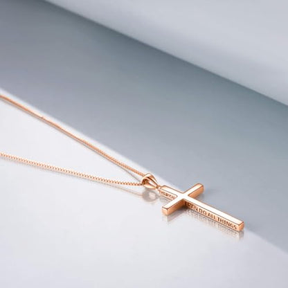POPLYKE Cross Necklace 925 Sterling Silver Philippians 4:13 I Can Do All The Things Inspirational Necklace Gifts for Women Men 20+2'' - color: Rose Gold