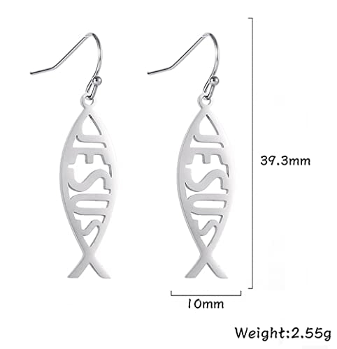 Earrings For Women Jesus Fish Faith Symbol Earrings Stainless Steel Chic Arc Fish Hook Earrings Christian Jewelry - color: silver 3