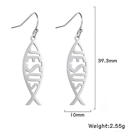 Earrings For Women Jesus Fish Faith Symbol Earrings Stainless Steel Chic Arc Fish Hook Earrings Christian Jewelry - color: silver 3