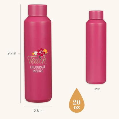 Christian Art Gifts Stainless Steel Double Wall Vacuum Sealed Travel Insulated Water Bottle for Women & Teachers: Teach, Encourage, Inspire Cute Leak/Spill-proof Scratch Resistant, Fuschia Pink, 20 oz - color: Teach/Fuschia