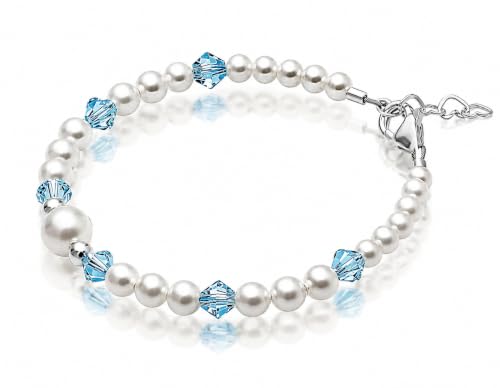 Baby Crystals Sterling Silver Cross Charm | White Pearl Baptism Bracelet - style: Personalized Birthstone