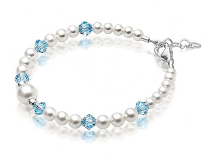 Baby Crystals Sterling Silver Cross Charm | White Pearl Baptism Bracelet - style: Personalized Birthstone