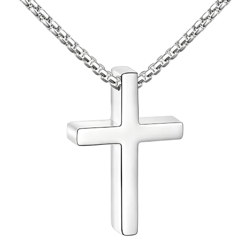 Stainless Steel Cross Necklace for Teen Boys Kids Gifts 16-20 Inch - color: Silver, size: 18Inch