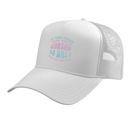 Christian Faith If Stars were Made to Worship Bible Verse Trucker Hat with Adjustable Mesh Back - color: White