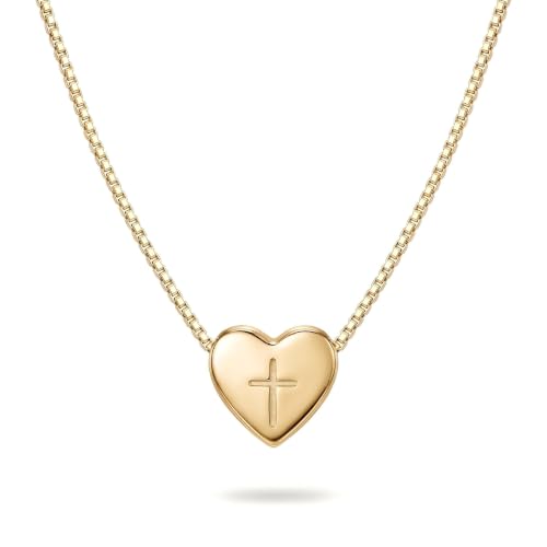 Sterling Silver Heart Cross Necklace for Women,Faith Jewelry Gifts - color: Gold