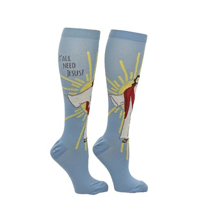 Cute and Funny Compression Socks for Women and Men with Funny Sayings - color: Yall Need Jesus