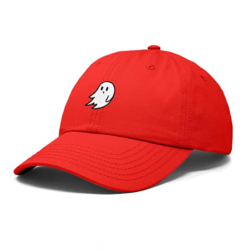 DALIX Ghost Embroidered Mens Womens Cotton Dad Hat Baseball Cap Adjustable - color: Red