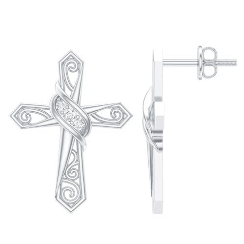 Certified Moissanite Catholic Cross Stud Earrings in Silver, D-Vs1 Quality
