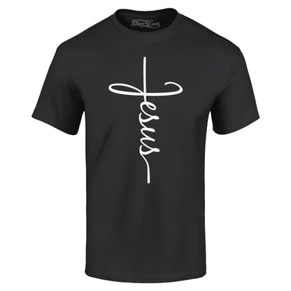 Jesus Cross T-Shirt - Christian Religious Graphic Tee for Men Women - color: Black, size: Medium