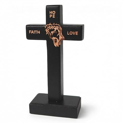 Wooden Wall Cross with Detachable Stand, 5.5in Small Christian Cross - color: Black, size: 5.5"L x 2.7"W