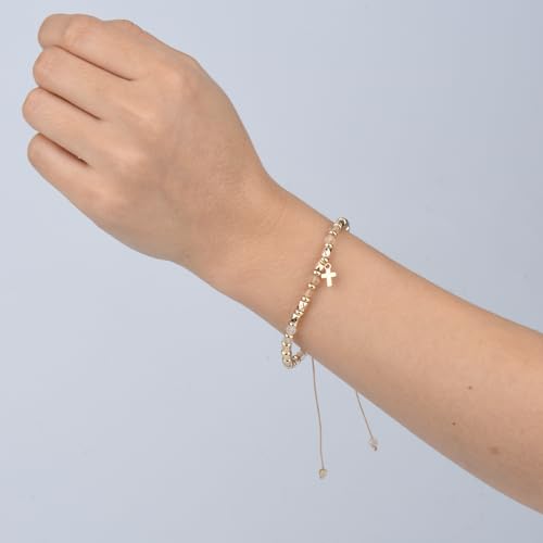 Christian Gifts for Women, Natural stone Bracelet, Religious Gift for Woman, Christian Gifts, Inspirational Gift for Women, Golden Cross Bracelet - color: White+Gold