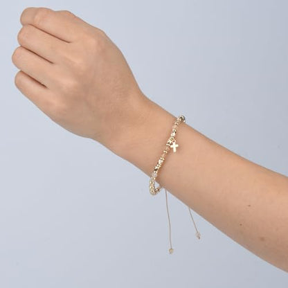 Christian Gifts for Women, Natural stone Bracelet, Religious Gift for Woman, Christian Gifts, Inspirational Gift for Women, Golden Cross Bracelet - color: White+Gold