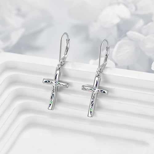 LUHE Sterling Silver Corss/Daisy/Musica Note Dangle Earrings for Women - style: Filigree Cross Earrings