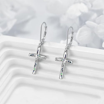 LUHE Sterling Silver Corss/Daisy/Musica Note Dangle Earrings for Women - style: Filigree Cross Earrings