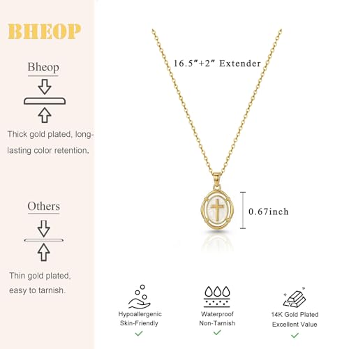 Bheop Cross Necklace for Women, 14K Gold Silver Enamel Pendant Necklace - color: Blue