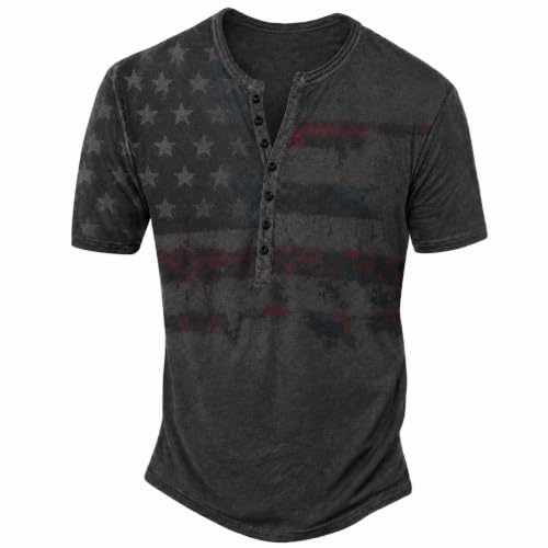 Mens Henley Shirts Vintage Washed Short Sleeve Button T-Shirts for Men Casual Summer Tops S-2XL - color: Black-gq, size: X-Large