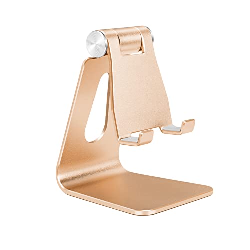 Gold Foldable Aluminum Alloy Cell Phone Holder,Tabletop Metal Phone Stand with Adjustable Angle by Swivel Axis,Smartphone Cradle - color: Gold