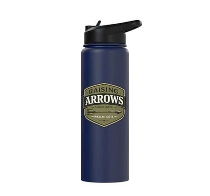Raising Arrows Since 2026 Psalm 127:4 Faith Family Dad Stainless Steel Insulated Water Bottle - color: Navy Blue