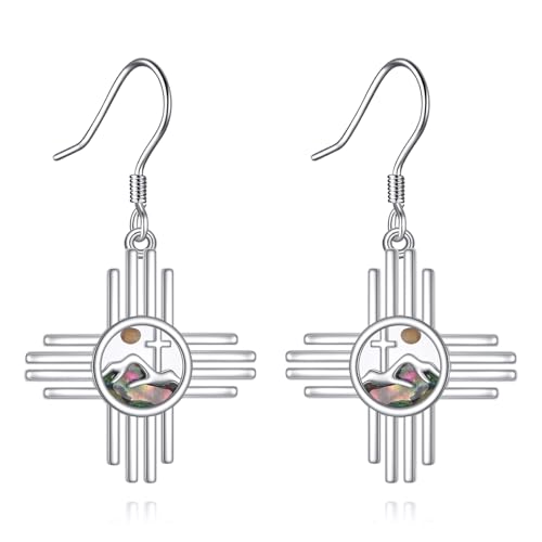 AOBOCO Mustard Seed Earrings for Women Sterling Silver Mountain Cross Earrings Dangle Christian Religion Jewelry Mothers Day Birthday for Mom Wife Friends - style: Zia Sun Earrings