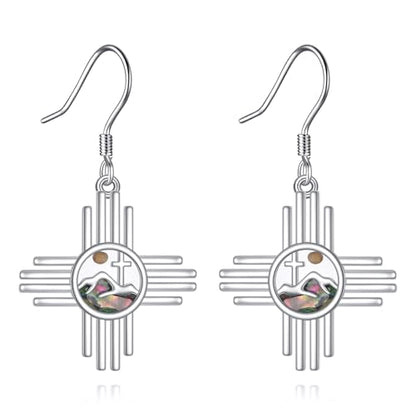 AOBOCO Mustard Seed Earrings for Women Sterling Silver Mountain Cross Earrings Dangle Christian Religion Jewelry Mothers Day Birthday for Mom Wife Friends - style: Zia Sun Earrings