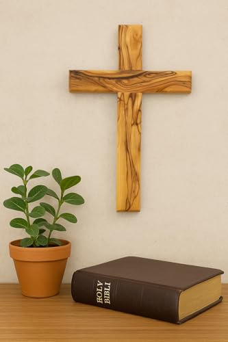 Zuluf Wall Hanging Olive Wood Cross | Hand Carved Cross | Olivewood Christian Wall Cross With Holy Land Certificate | Ideal Gift for Home Decoration, Weddings and Home Office 20cm / 7.8" CRS051 - size: 7.9"L x 4.7"W