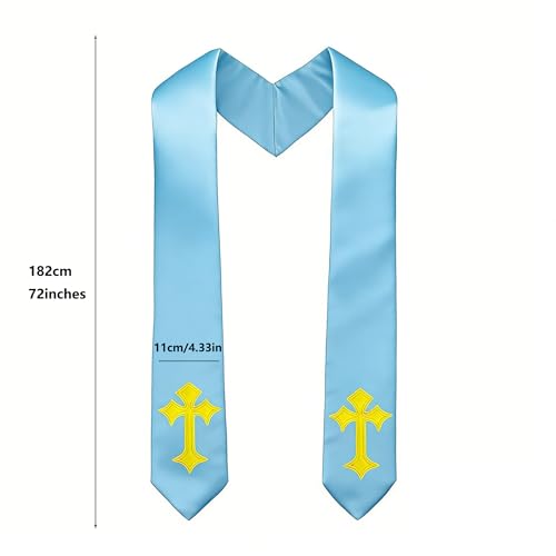 Choir Stole with Cross Embroidery for Church, Ideal for Costume,72" - color: Sky Blue