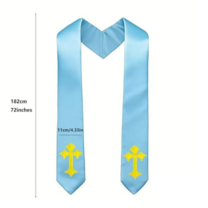 Choir Stole with Cross Embroidery for Church, Ideal for Costume,72" - color: Sky Blue