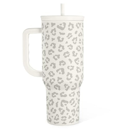 SANDJEST Leopard Tumbler with Handle, Insulated Cup Stainless Steel Travel Mug Cup, Gifts for Women Girl on Birthday Christmas, Cream Leopard, 40oz - color: Cream Leopard