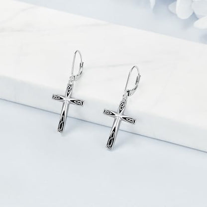 Cross Earrings 925 Sterling Silver Dangle Earring Gifts for Women - style: Celtic Knot