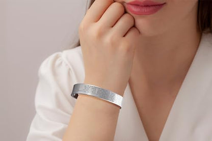 FashionJunkie4Life 925 Sterlin Silver and Stainless Steel Open Cuff Bracelet - color: The Lord's Prayer