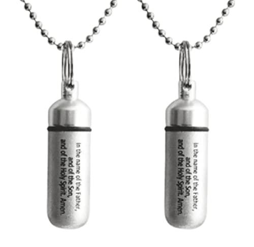 TWO Classic Brushed Silver ANOINTING OIL HOLDER/Vial Necklaces with ENGRAVED BLESSING - Includes Velvet Pouches, Neck Chains, Funnel - Wonderful Chistmas Gift