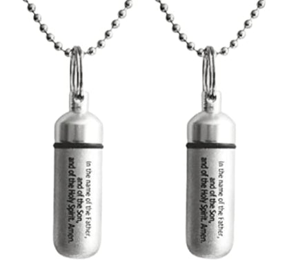 TWO Classic Brushed Silver ANOINTING OIL HOLDER/Vial Necklaces with ENGRAVED BLESSING - Includes Velvet Pouches, Neck Chains, Funnel - Wonderful Chistmas Gift