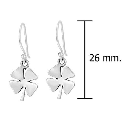 AeraVida Four Leaf Clover .925 Sterling Silver Dangle Earrings Polished Finish Lucky Symbol Fish Hook Lightweight Everyday Jewelry
