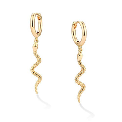 LOYATA Gold Huggie Hoop Earrings for Women Dangle Hoop Drop 14K Gold Plated Dainty Small Minimalist Cubic Zirconia Jewelry Gift… - style: Snake