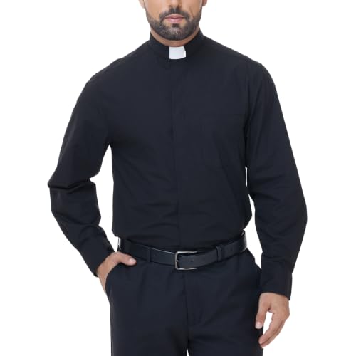 Men's Long Sleeve Clergy Shirt Tab Collar - color: Black, size: Medium