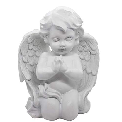 KiaoTime Kneeling Praying Cherub Angel Statue Figurine Indoor Outdoor Home Garden Guardian Decorative Church Baptism Wings Angel Statue Sculpture Memorial Statue, White, 6.25" x 5"