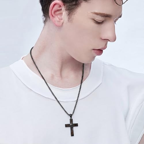 Cross Necklace for Men 925 Sterling Silver Cross Ebony Wooden Ankh Raven Praying Hands Crucifix Amulet Religious Jewelry Gifts for Men Women - color: Cross16