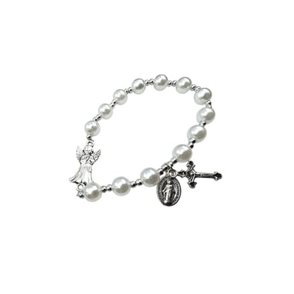 Westmon Works Guardian Angel Bracelet for Females Glass Bead Rosary Bracelet with Laminated Matching Holy Card Made in USA First Communion Gift