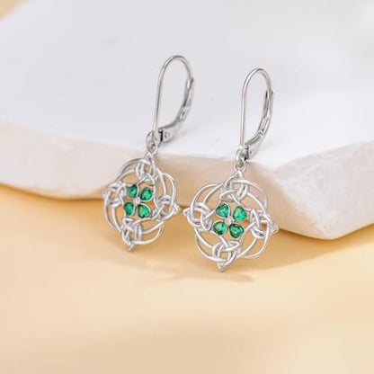 HPQQ Earrings for Women Sterling Silver Dangle Earrings Birthday Christmas Jewelry Gifts for Women Wife Mom - color: White Gold-Shamrock-C