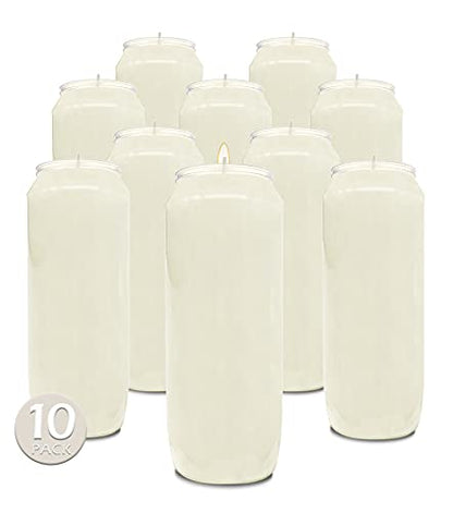 Hyoola 9 Day Prayer Candles 7 inch Tall Pillar Candles for Religious, Memorial, Party Decor, Vigil and Emergency Use - Vegetable Oil Wax in Plastic Jar Container, White (Pack of 10) - size: 10 Pack