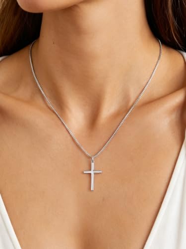 KeyStyle Cross Necklace for Women,Silver/Gold/Rose Gold Cross Pendant - color: 03-Large Cross-Silver