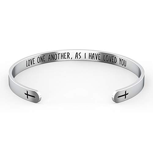 Happy Kisses Love One Another As I Have Loved You Cross Bracelet – Religious Bracelet – John 15:12 — Catholic or Christian Women & Girls - style: Love One Another