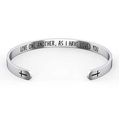 Happy Kisses Love One Another As I Have Loved You Cross Bracelet – Religious Bracelet – John 15:12 — Catholic or Christian Women & Girls - style: Love One Another
