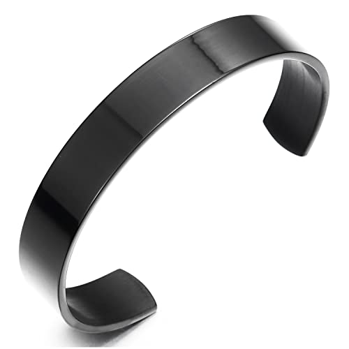 Stainless Steel Adjustable Cuff Bangle Bracelet for Men Women Minimalist - color: F-Metal Color: Black-02