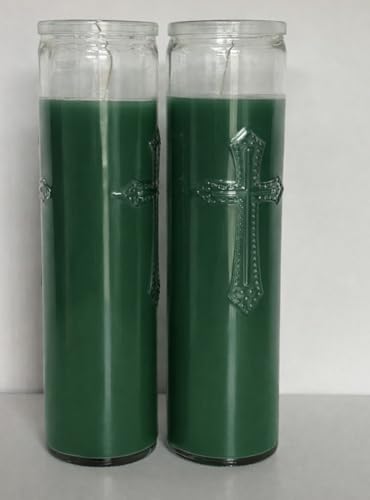 Tall Glass Prayer Candles - Unscented 2 Pack - Spiritual & Manifestaion Candle (Green) - color: Green